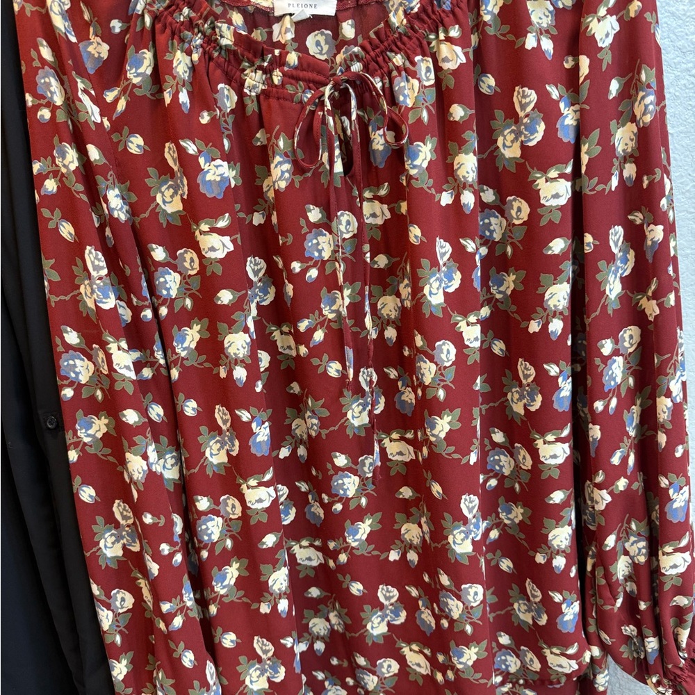 Pleione  Maroon floral Long Sleeve blouse